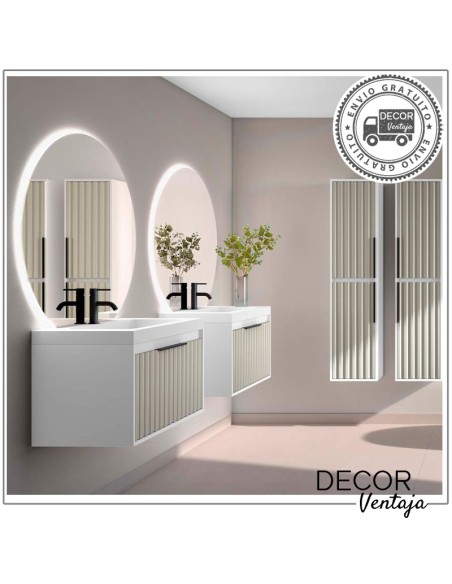 Mueble de baño de 2 cajones suspendido mod. SAONA+ encimera. Ambiente mueble blanco y coffee doble