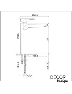 Grifo alto monomando cromado para lavabo sobre encimera. Modelo Nero 2