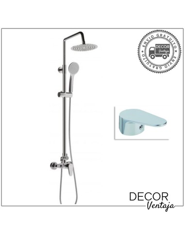 Columna de ducha cromada con rociador de 25 cm de diámetro en acero inoxidable. Modelo Madrid