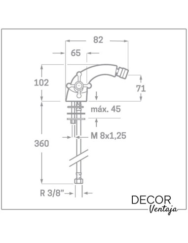 Grifo clásico monoblock de bidé cromado. Modelo Época. Cotas y medidas
