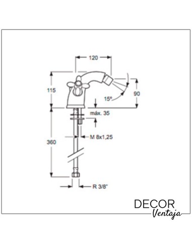 Grifo clásico monoblock de bidé cromado. Modelo Época. Cotas y medidas