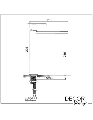 Grifo alto monomando cromado para lavabo sobre encimera. Modelo Perla/Go. Cotas y medidas