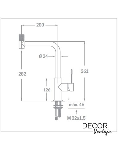 Grifo monomando de fregadero para osmosis cromo. Modelo Mando en Caño Recto. Medidas