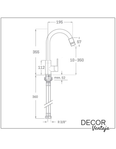Grifo monomando de fregadero cromo. Modelo Flex. Cotas