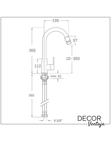 Grifo monomando de fregadero cromo. Modelo Flex. Cotas