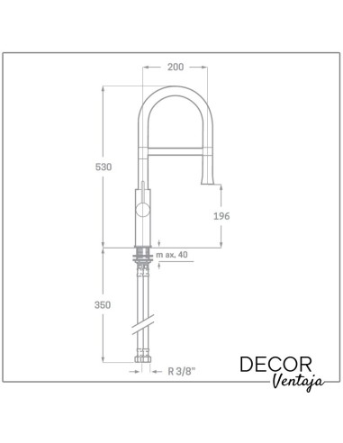 Grifo monomando de fregadero cromo. Modelo Curve Blanco. Cotas