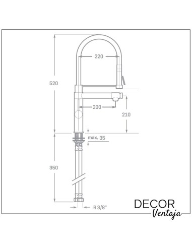 Grifo monomando de fregadero cromo. Modelo Super Curve Negro. Cotas