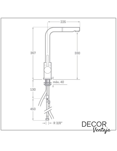 Grifo monomando de fregadero cromo extraíble. Modelo Marbella. Cotas