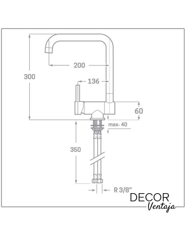 Grifo monomando de fregadero cromo abatible. Modelo Momo. Medidas