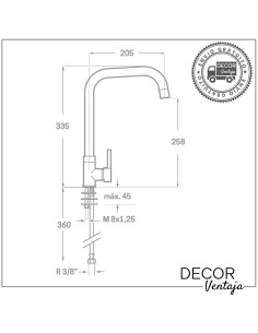 Grifo monomando de fregadero cromo. Modelo Momo tubo recto. 2