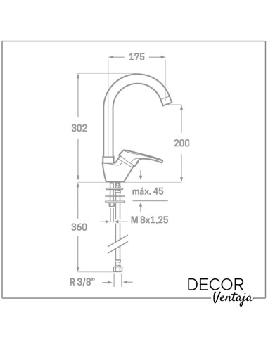 Grifo monomando para fregadero cromo. Grifo mod. Extremadura cisne cromo