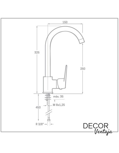 Grifo monomando de fregadero cromo. Modelo Tenerife Cisne. Cotas