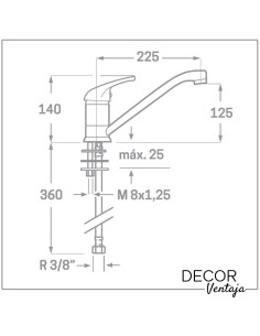 Grifo monomando de fregadero cromo. Modelo Murcia caño tubo. 2