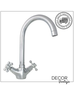 Grifo bimando de fregadero cromo. Modelo Canarias cisne.