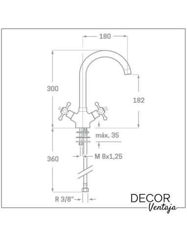 Grifo bimando de fregadero cromo. Modelo Canarias cisne. Cotas