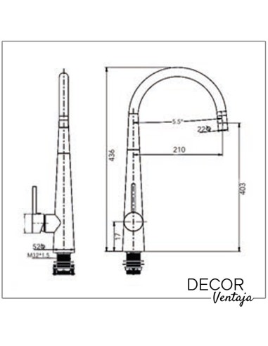 Grifo monomando de fregadero cromo. Modelo Cónico cisne. Medidas